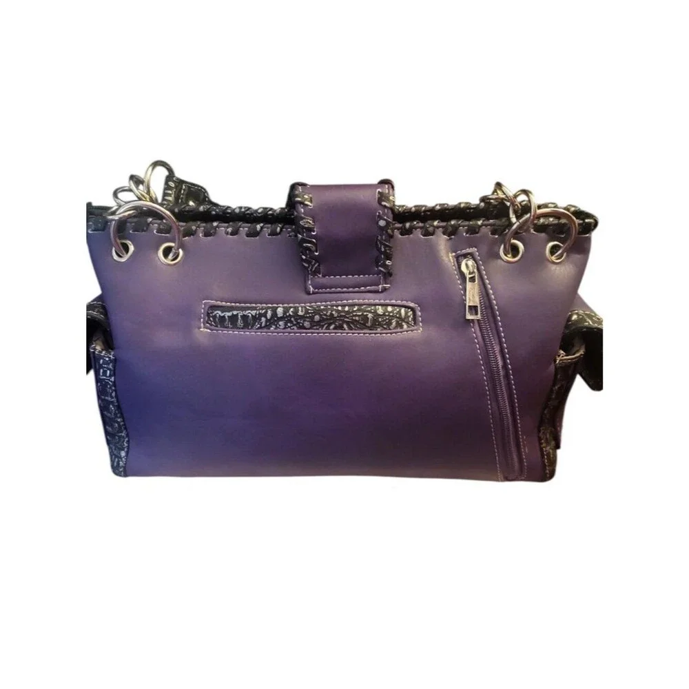 Western Purple Embroidered Paisley Concealed Carry Shoulder Bag